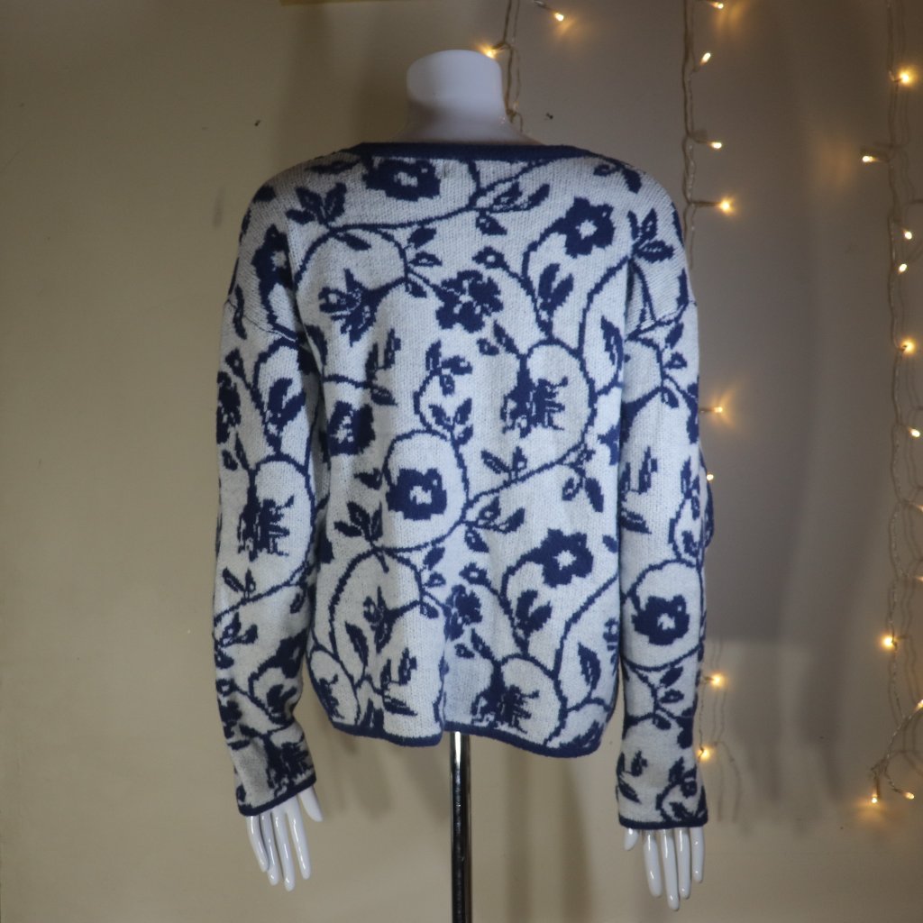 Berthie Blue White Sweater Floral Jacquard Knit Size 4 — image 3 of 8